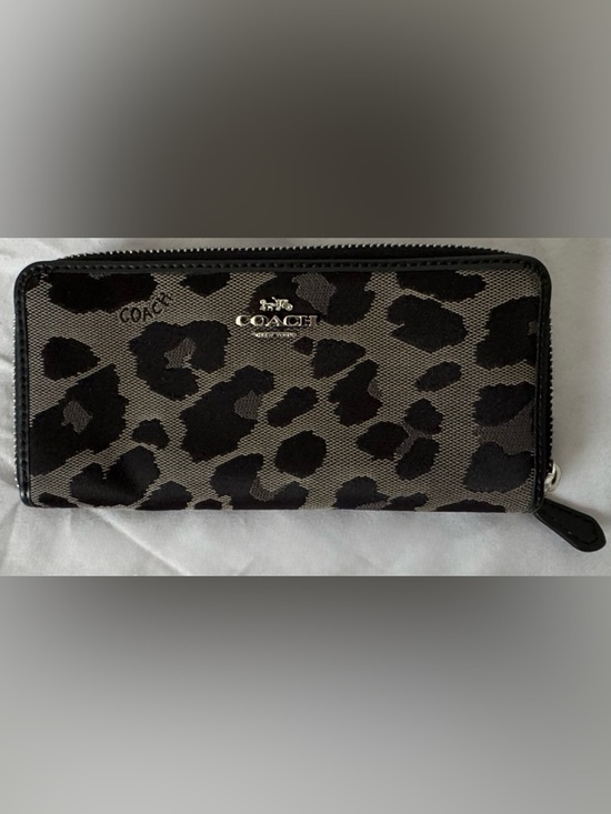 Coach Handbags - Coach Leopard-Print Zip Wallet in Black and Gray